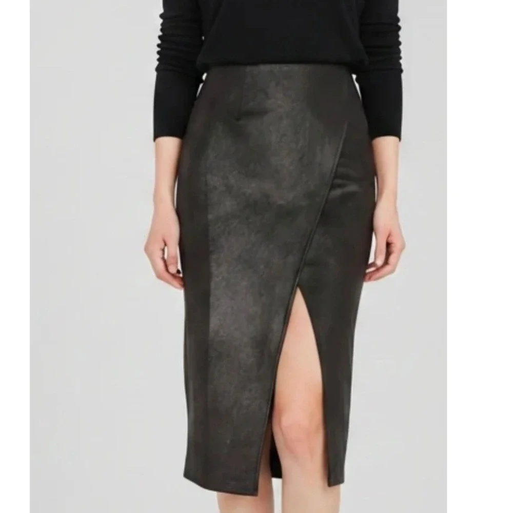 Free People Whitney Faux Leather Wrap Midi Slit Skirt Black Women's Size XS